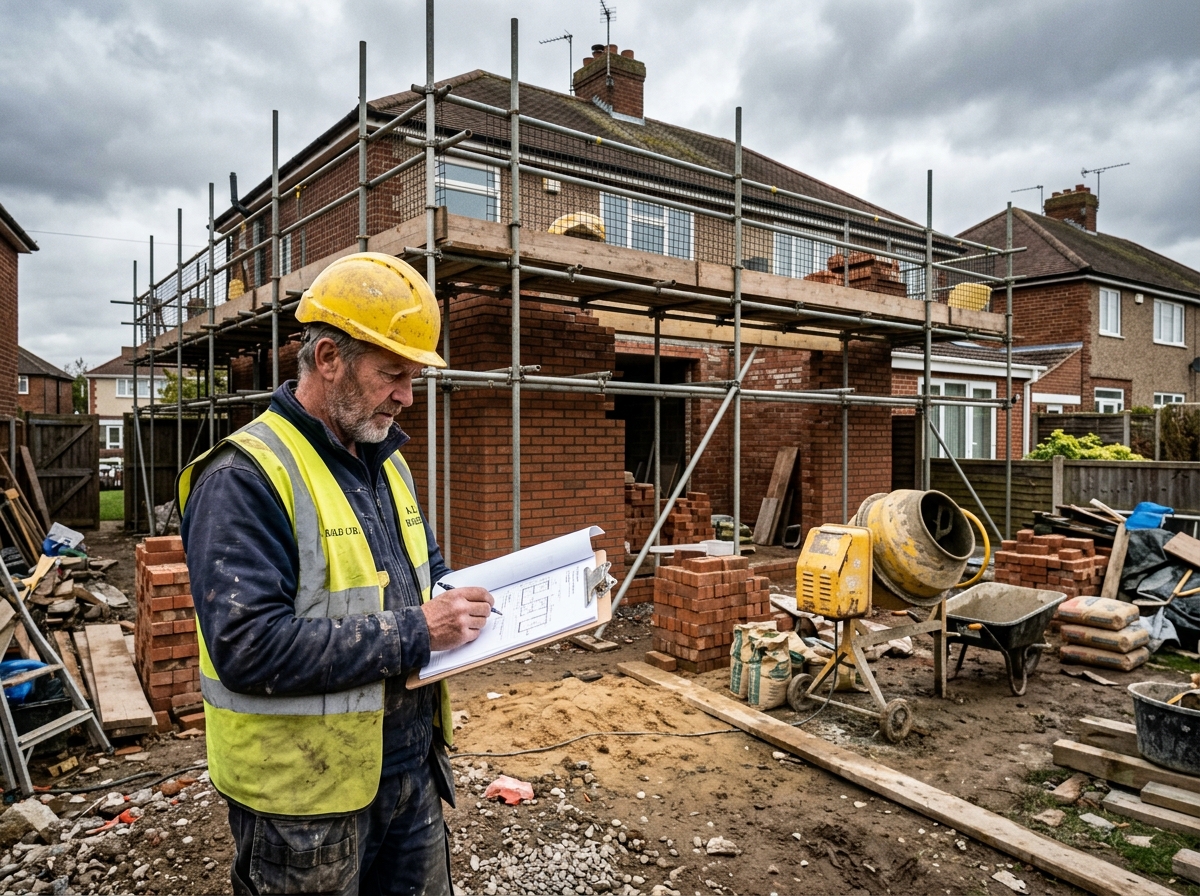 RAZ CONSTRUCT LIMITED site manager reviewing structural plans on site